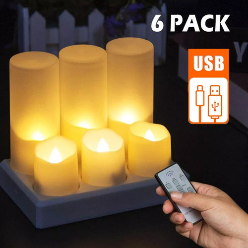 6pcs Velas Sem Chama Recarregáveis Com Controle Remoto 0