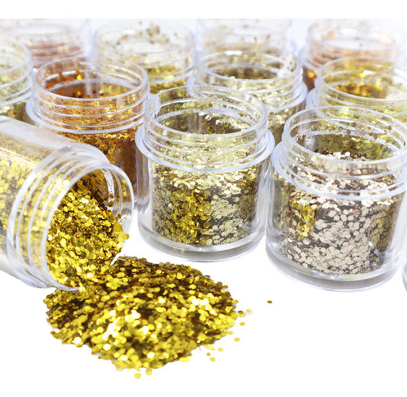 12un Glitter Flocado Dourado Decoração Unhas De Gel 0