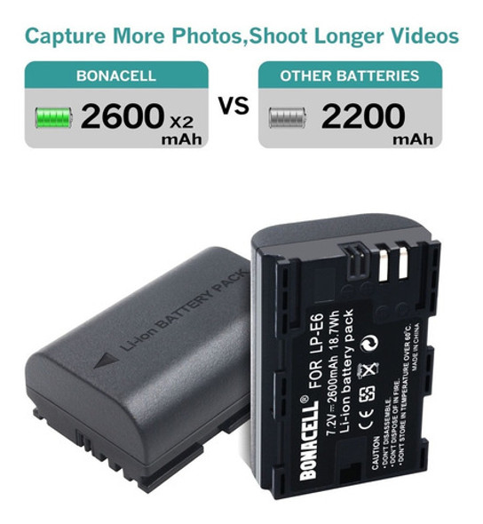 2 Lp-e6 Batería Y Cargador Para Canon 5d Mark Ii Iii Iv D 70 1