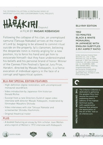 Blu-ray Harakiri / De M. Kobayashi Criterion Subtit. Ingles 1