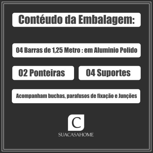 Kit Varão Completo Simples 5,00 Metros 28mm Alumínio Polido 1