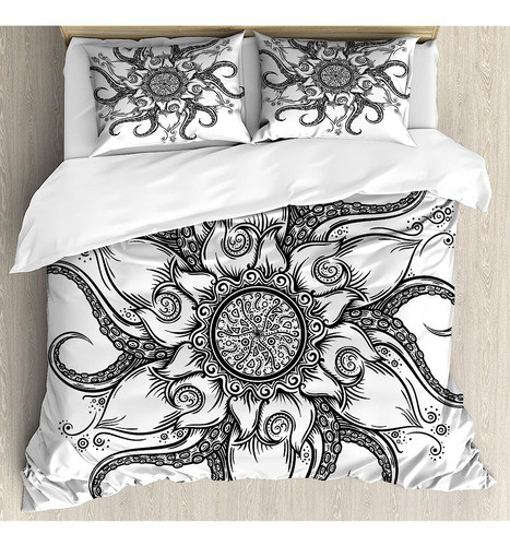Ambesonne Octopus Duvet Cover Set, Sea Mandala Floral Ocean 0