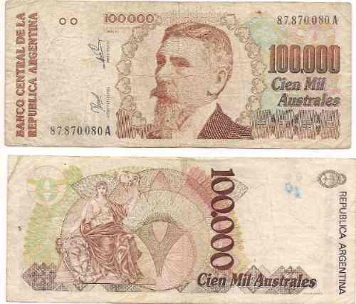 Billete 100.000 Australes Serie A Año 1990 Estado Bueno 0