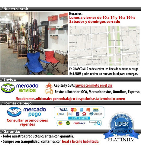 Combo Pesca Waterdog Caña 2,40 2tram Reel Tanza Linea Plomos 1