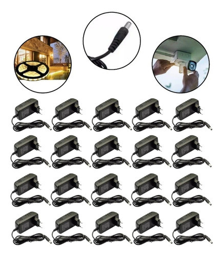 Kit 20 Fonte 12v 3amp Bivolt Cameras Segurança Cftv Fita Led 0
