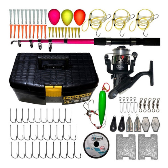 Combo Pesca Variada Niña Rosa Caña, Reel, Caja Y Accesorios 0