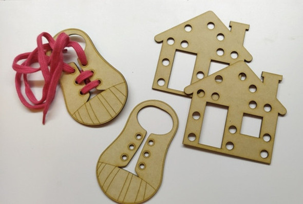 10 Enhebradores Zapatilla Casita Fibrofacil Mdf Enhebrados 1