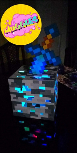 Piñata Personalizada Minecraft Con Espada 3d Con Luces 1