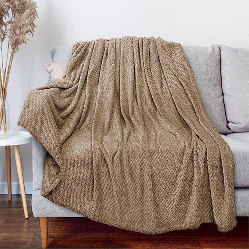 Pavilia Soft Flannel Fleece Manta Throw Twin Tan Taupe Camel 1