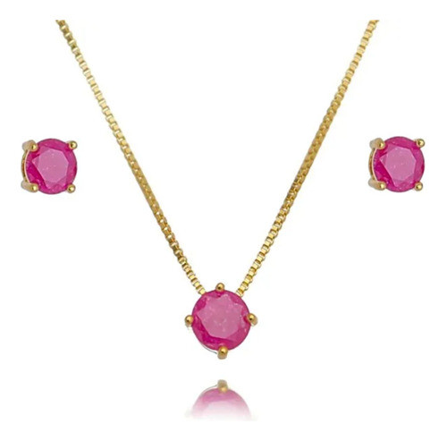 Conjunto Ponto De Luz Fuschia - Banhado Em Ouro 18k 0
