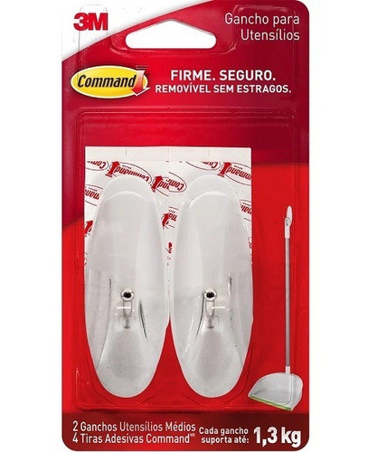 Gancho Adesivo Command Medio Ate 1,3kg 3m 2 Unidades 0