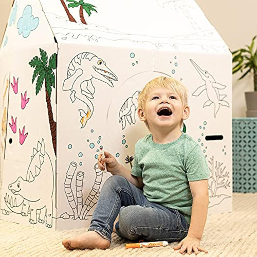 Casa De Dinosaurios De Cartón Easy Playhouse - Arte Y Manual 1