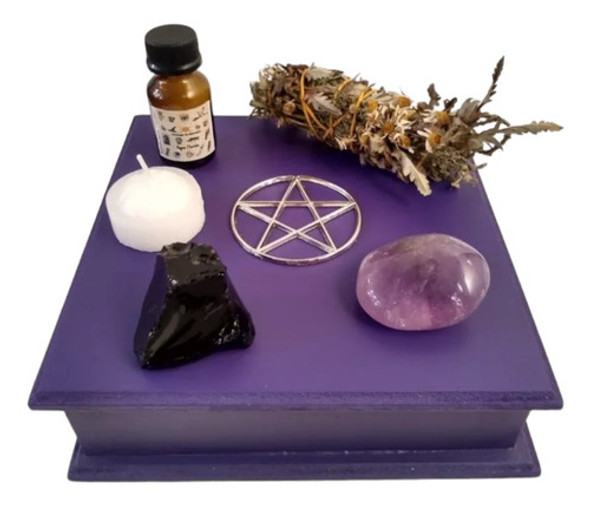 Caja Wicca Amatista Cuarzo Cristal Obsidiana Agua Florida 0