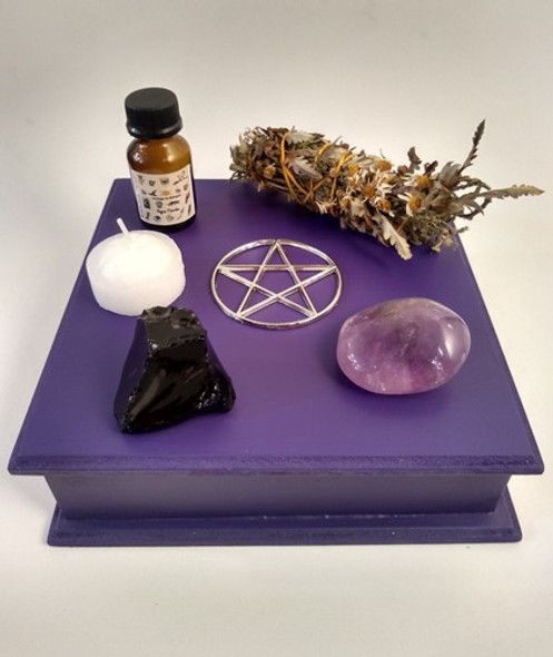 Caja Wicca Amatista Cuarzo Cristal Obsidiana Agua Florida 1