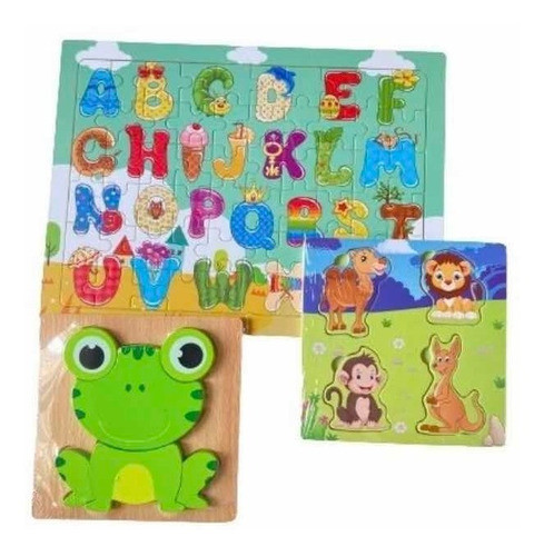Set X 3 Rompecabezas Infantiles Didácticos De Madera Juguete 0
