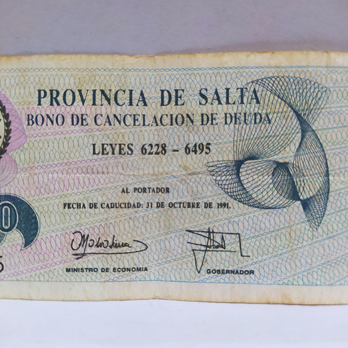 Billete 1000 Australes Bono Emergencia Salta 1989 1