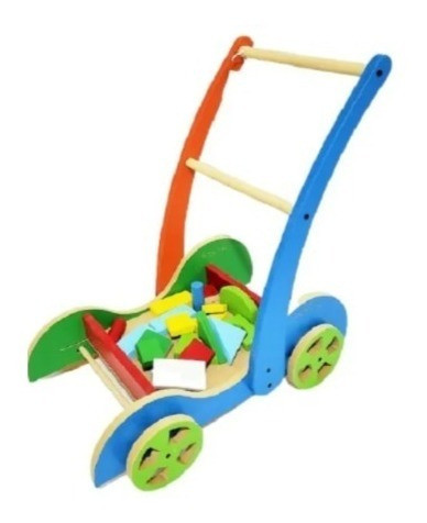 Caminador Carro Carrito  Madera C/bloques Psicomotricidad 1