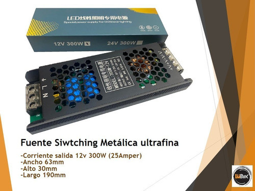Fuente Switching 12v 25a Metal Negra Ultrafina Tira Led 300w 1