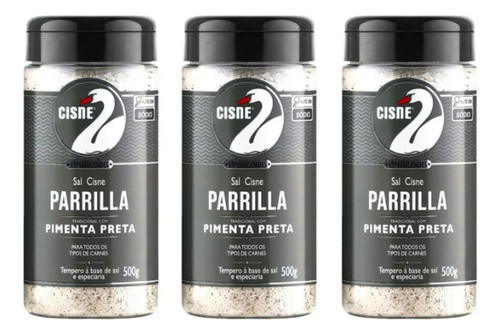 Kit C/3 Sal Parrilla Pimenta Preta Cisne 500g 0