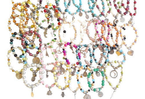 Lote 46 Pulseras Vidrio, Perlas, Dijes 0