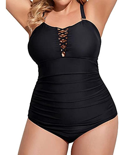 Yonique Mujeres Negro Tallas Grandes Trajes De Baño De Una P 0