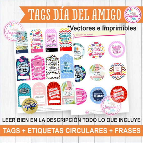 Kit Imprimible Tags Día Del Amigo Etiquetas Frases Vector #1 1
