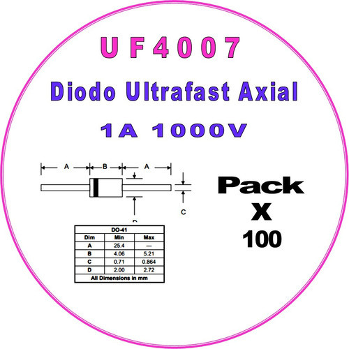 Uf4007  Diodo Axial Ultrafast  1a 1000v  Pack X 100 1
