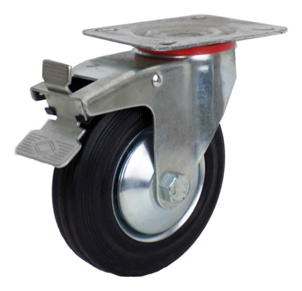 4 Ruedas Goma 2 Fija + 2 Giratoria C/freno 125mmø Para Carro 1