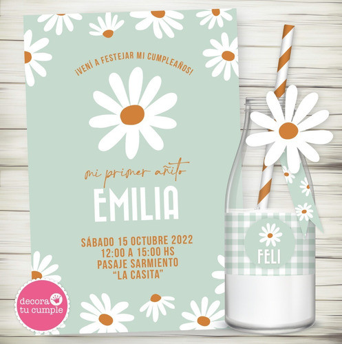 Kit Imprimible Margaritas Verde Agua Cumpleaños Babyshower 0