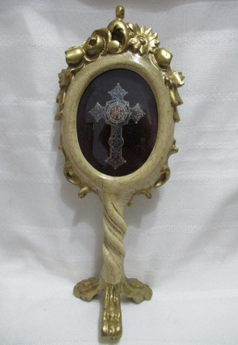Antiguo Ostensorio Custodia Cruz De Plata Madera Cristal 0