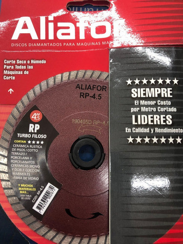 Disco Diamantado Aliafor Turbo Filoso Rp 7 (180mm) Bguemes 0