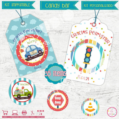 Kit Imprimible Autitos Transportes Infantiles Candy Bar 1