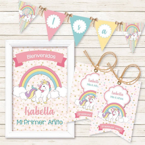 Mini Kit Imprimible Unicornio Colores Pasteles Arcoiris 1