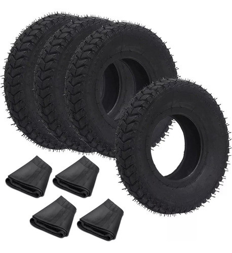 Pneu 4.80/4.00-8 6 Lonas 435kg Kit 4 Pcs Com Câmara Carga 0
