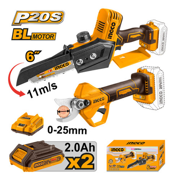 Kit Mini Motosierra 6  + Tijera Poda Ingco Cosli240306 1