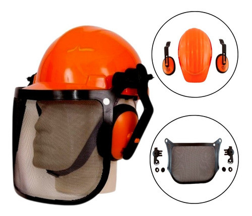 Capacete Protetor Facial Tela Abafador -motosserra Roçadeira 0