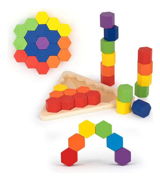 Hexablox 21pcs - Bloques De Apilamiento De Madera - Montesso 0