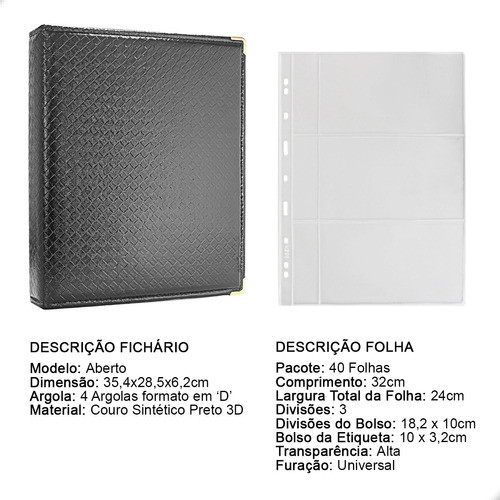 Álbum Fichário 40 Folhas Cédulas 3 Espaços Bolso 32x24 3d G 1