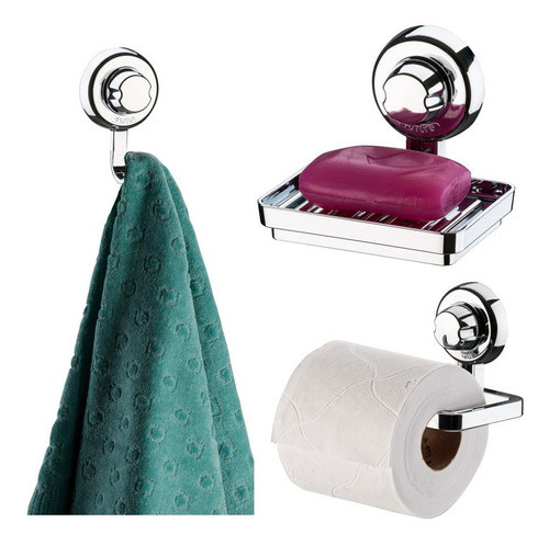 Kit Cabide Saboneteira Suporte Papel Higiênico E Ventosa Abs 0