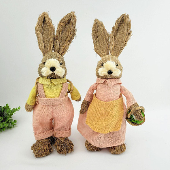 Casal De Coelho De Palha Salmão 38/39cm Decoração De Páscoa 1 Casal De Coelho De Palha Salmão 38/39cm Decoração De Páscoa 1