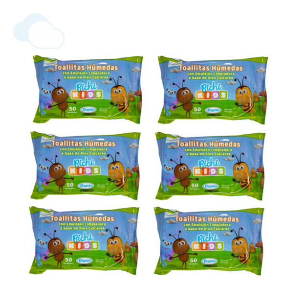 Pack X 6 Toallitas Húmedas Óleo Cálcareo Bichi Kids Dispita 1