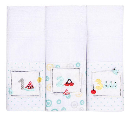 Kit Paninho De Boca Frutinhas 123 Bordado Na Faixa Com 3 Pcs 0