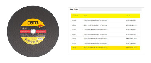Disco De Corte Aço Inox 14'' (355 X 3,2 X 25,4) Elite - Unid 1