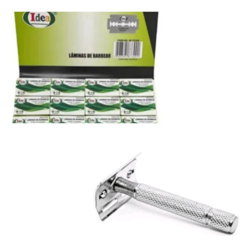 Aparelho De Barbear Metal Retro + 50 Gilete Reposição 0