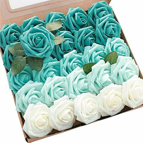 Rosas Artificiales C/tallo Realistas X25u/7.6cm/ Mix Aqua 0