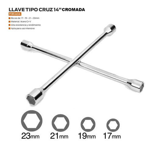 Llave Cruz Accesorio Auto Reforzada Cromada 17 19 21 23 Mm 1