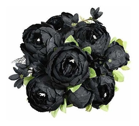 Flores Artificiales De Seda/ Ramo De Peonias / Negras 0