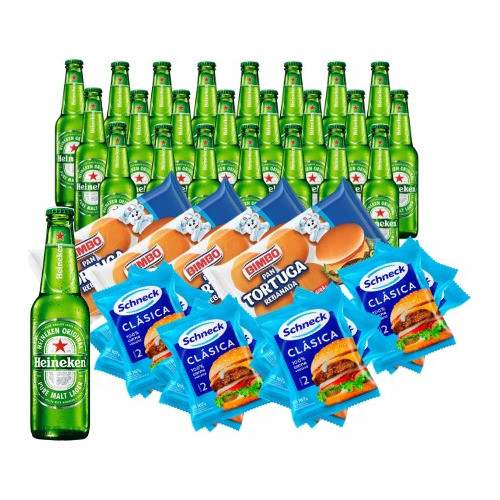 24 Hamburguesas Schneck + 24 Tortugas + 24 Heineken 330cc 0