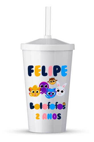 20 Copos Canudo C- Tampa Personalizado Tema Bolofofo C Nome 0