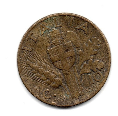 Moneda Italia Reino 10 Centesimi Año 1939 Km#74a Vittorio Em 0